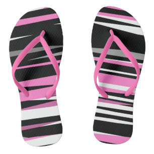 pink white and black abstract flip flops