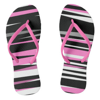 pink white and black abstract flip flops