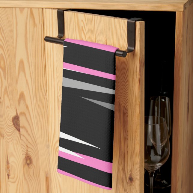 pink white and black abstract  kitchen towel (Thirds Fold)