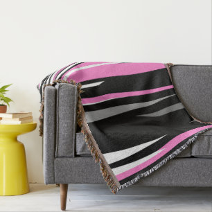 pink white and black abstract   throw blanket