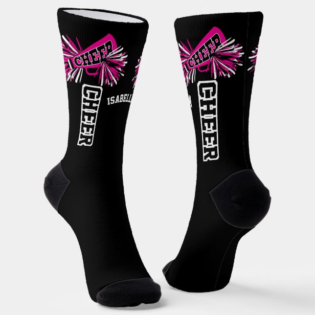 Pink, White and Black Cheer Socks (Angled)