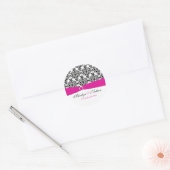 Pink, White, and Black Damask 1.5" Round Sticker (Envelope)