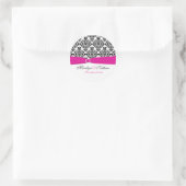 Pink, White, and Black Damask 1.5" Round Sticker (Bag)
