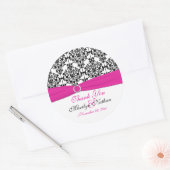 Pink, White, and Black Damask 3" Round Sticker (Envelope)