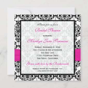 Pink, White, And Black Damask Bridal Shower Invite 