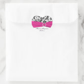 Pink, White, and Black Damask Heart Shape Sticker (Bag)