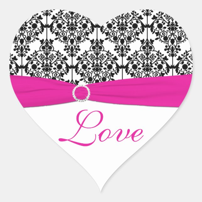 Pink, White, and Black Damask Love Sticker (Front)