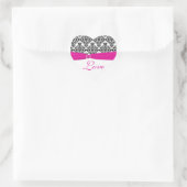 Pink, White, and Black Damask Love Sticker (Bag)