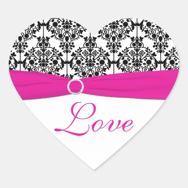 Pink, White, and Black Damask Love Sticker (Front)