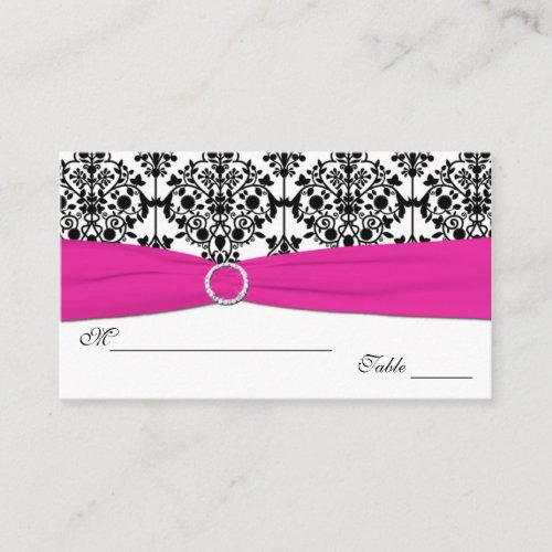 Pink, White and Black Damask Placecards Business Cards