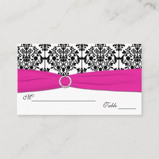 Customizable Pink, White and Black Damask Placecards Business Cards