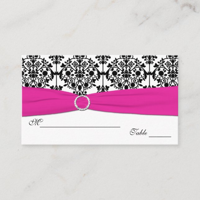 Pink, White and Black Damask Placecards (Front)