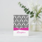 Pink, White and Black Damask Reception Card (Standing Front)