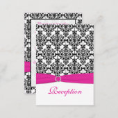 Pink, White and Black Damask Reception Card (Front/Back)