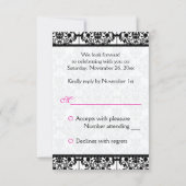 Pink, White and Black Damask Reply Card 2 (Back)
