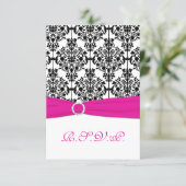 Pink, White and Black Damask Reply Card 2 (Standing Front)