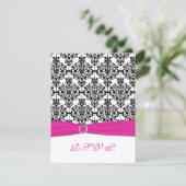 Pink, White and Black Damask RSVP Card (Standing Front)