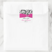 Pink, White, and Black Damask Thank You Sticker (Bag)