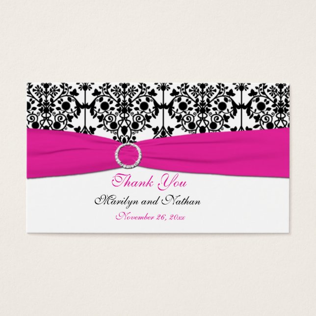 Pink, White and Black Damask Wedding Favor Tag (Front)