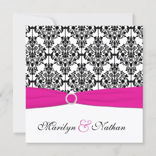 Pink, White, and Black Damask Wedding Invitation 2