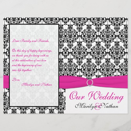 Pink White and Black Damask Wedding Program