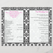 Pink, White, and Black Damask Wedding Program (Back)