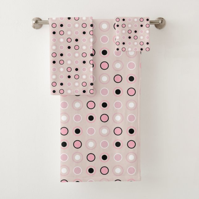 Pink, white and black Dots Bath Towel Set (Insitu)