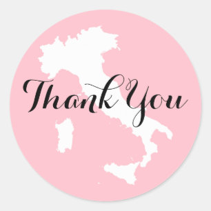 Pink White and Black Italy Wedding Thank You Classic Round Sticker
