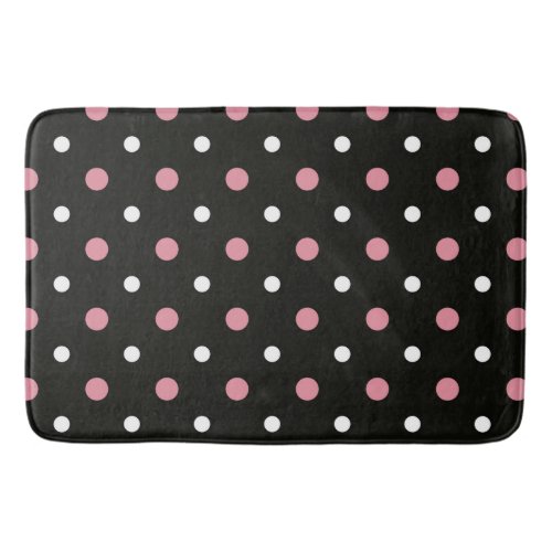 Pink white and black polka dots bath mat