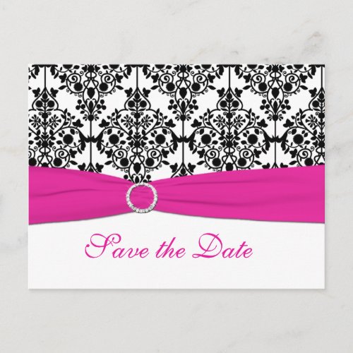 Pink White and Black Save the Date Postcard