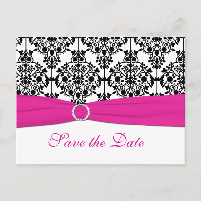 Pink, White, and Black Save the Date Postcard (Front)