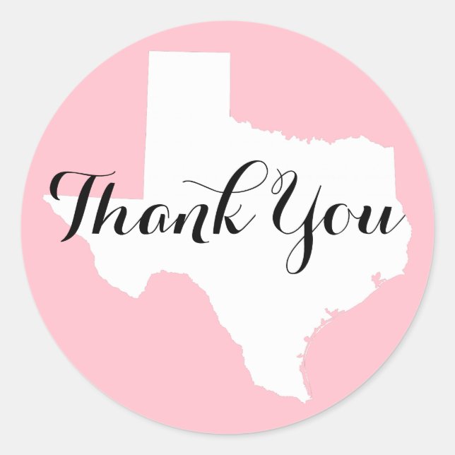 Pink White and Black Texas Wedding Thank You Classic Round Sticker (Front)
