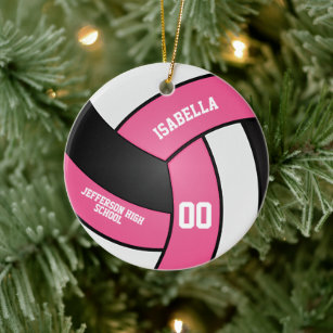 Pink, White and Black Volleyball Ceramic Ornament