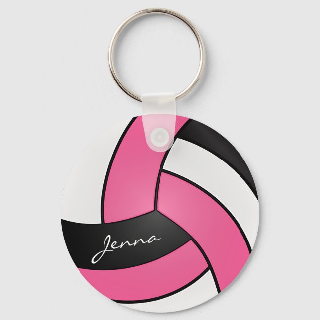 Pink, White and Black Volleyball Keychain (Front)