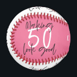 Pink, white and blue 50th birthday modern chic baseball<br><div class="desc">Pink,  white and blue 50th birthday modern chic design. Colors can be changed</div>