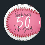 Pink, white and blue 50th birthday modern chic baseball<br><div class="desc">Pink,  white and blue 50th birthday modern chic design. Colors can be changed</div>