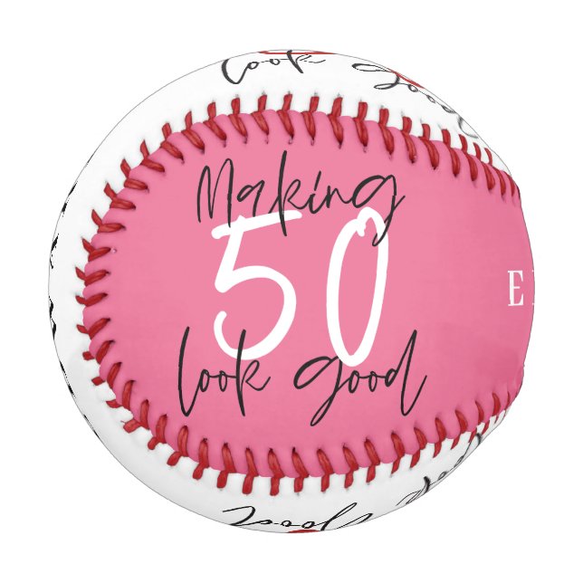 Pink, white and blue 50th birthday modern chic baseball (Front Left)