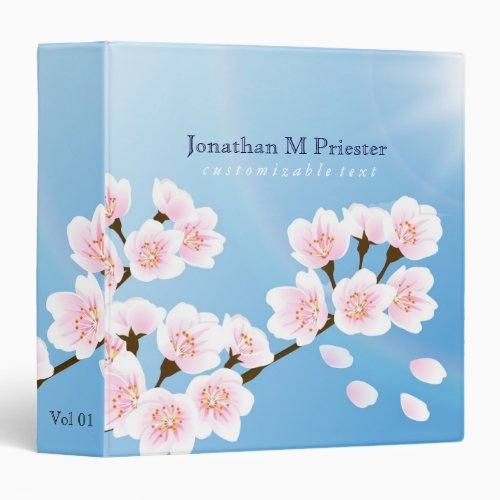 Pink White And Blue Cherry Blossom Binder