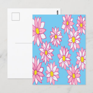 Pink White and Blue Floral  Postcard