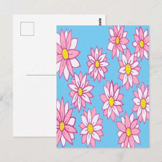 Pink White and Blue Floral  Postcard (Front/Back)