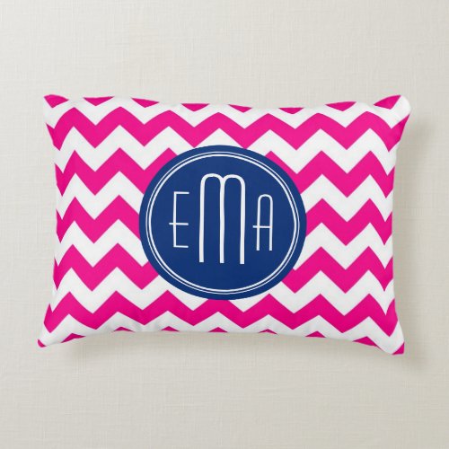 Pink White And Blue Monogram Chevron Pattern Accent Pillow