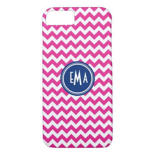 Pink White And Blue Monogram Chevron Pattern iPhone 87 Case