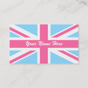 Pink White and Blue Union Jack UK Flag Business Card