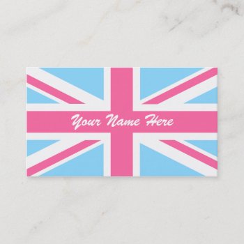Pink White And Blue Union Jack Uk Flag Business Card by prawny at Zazzle