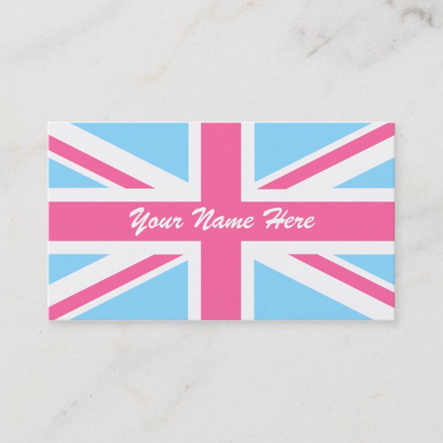 Pink White and Blue Union Jack UK Flag Business Card (Front)