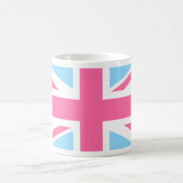 Pink White and Blue Union Jack UK Flag Coffee Mug (Center)