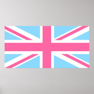 Pink White and Blue Union Jack UK Flag Poster