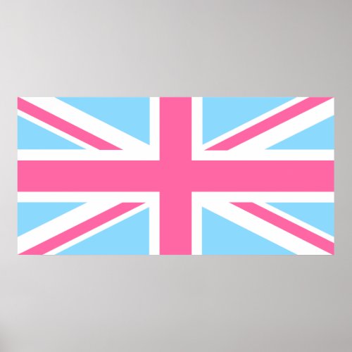 Pink White and Blue Union Jack UK Flag Poster