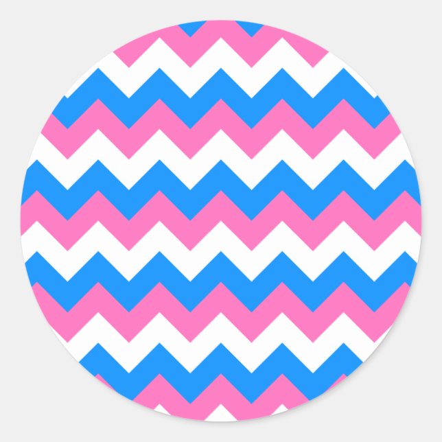 Pink White and Blue Zigzag Classic Round Sticker (Front)