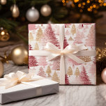 Pink White and Gold Brush Christmas Tree Pattern Wrapping Paper Sheets<br><div class="desc">Pink White and Gold Brush Christmas Tree Pattern</div>